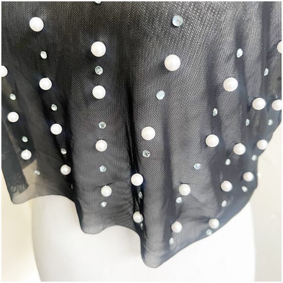 Oppa Pearl Rhinestone Sheer Mesh Crop Top Sexy See Through Short Sleeve NWT S - Picture 8 of 11